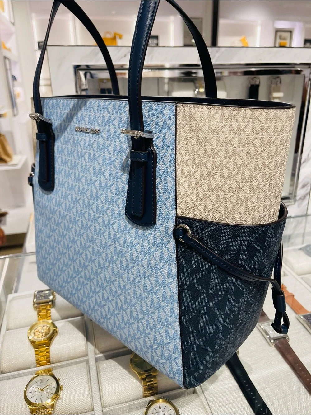 Michael Kors Voyager Large Color-Block Signature Logo Tote   Admiral Multi  NWT